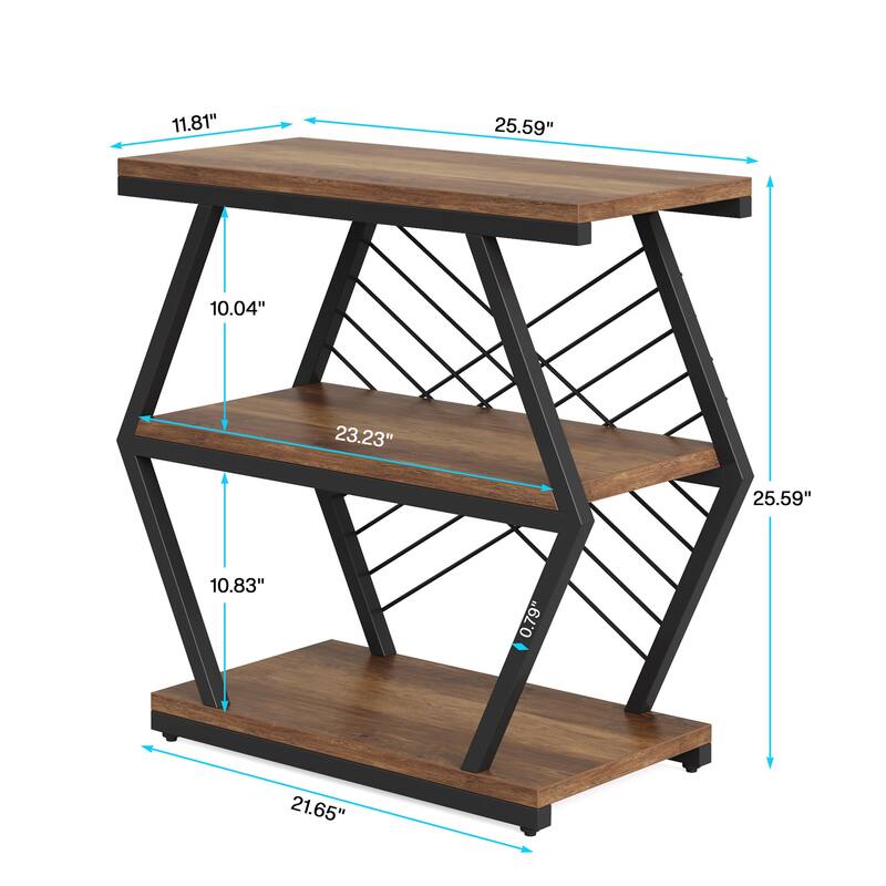 25" End Table 3-Tier Side Table with Metal Frame for Living Room Couch Side, Nightstands Bedsides Table for Bedroom