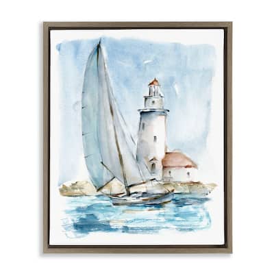 Stupell Nautical Sailboat & Lighthouse Framed Floater Canvas Wall Art by Ethan Harper