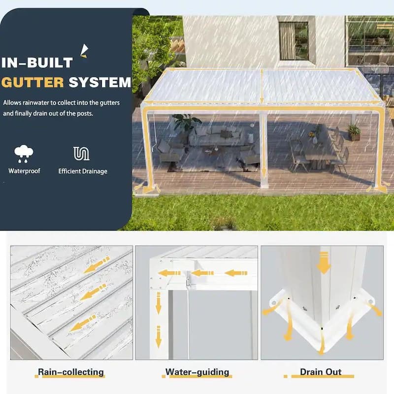 EROMMY Outdoor Louvered Pergola Gazebo with Adjustable Aluminum Rainproof Roof and Pull-Down Screen