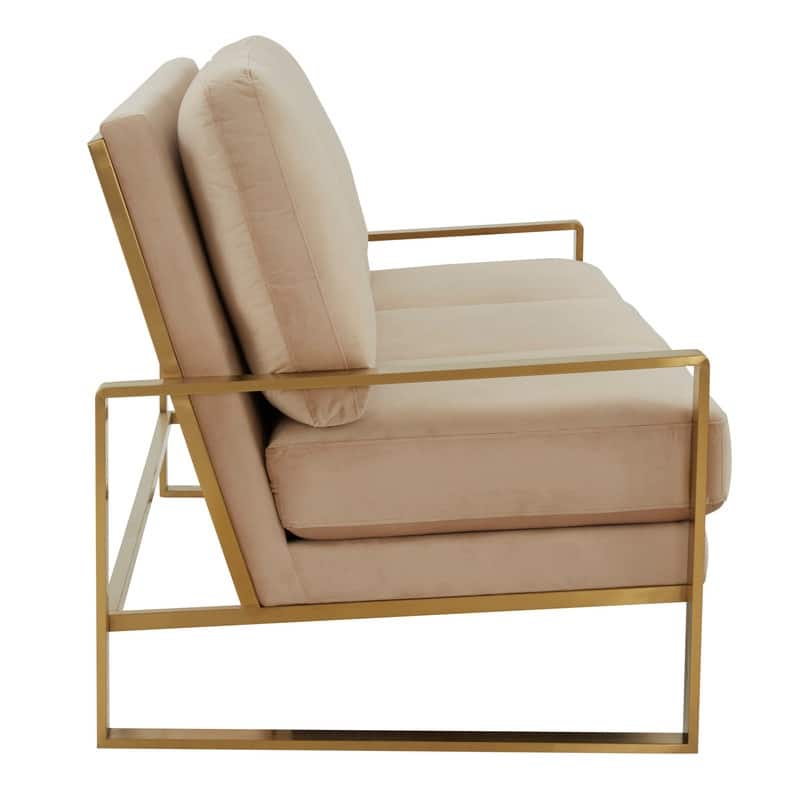 Jefferson Velvet Upholstered 3 Seater Sofa with Brushed Gold Stainless Steel Base and Removable Cushions - 77.1