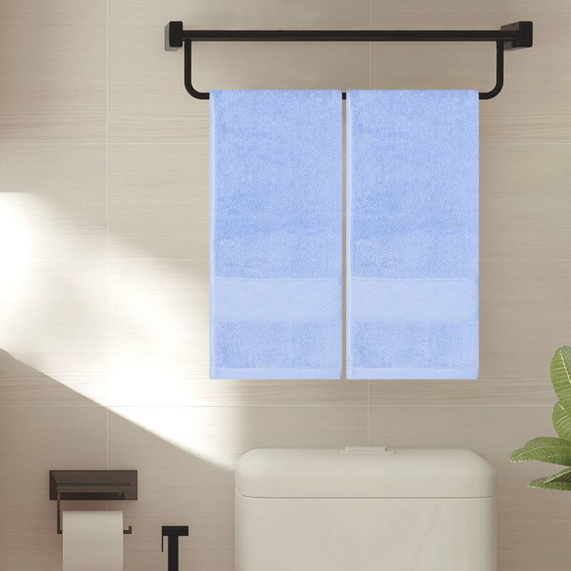 Rhombus Pattern Hand Towel Set of 2, Cotton, Highly Absorbent and Quick Drying Towels for Bathroom, Kitchen, Spa 13" x 30" - Blue