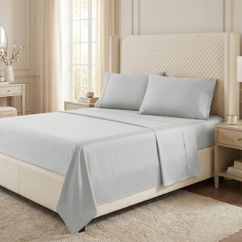 Superior Egyptian Cotton 530 TC Sheet Set Sateen Weave, Deep Pocket, Ultra‑Soft & Breathable Bedding - Full - Platinum