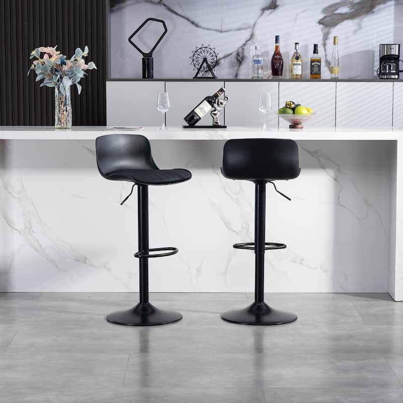 Counter Height Bar Stools Set of 2, Height Adjustable Swivel Bar Stools, Armless PU Leather Kitchen Island Chairs - Black