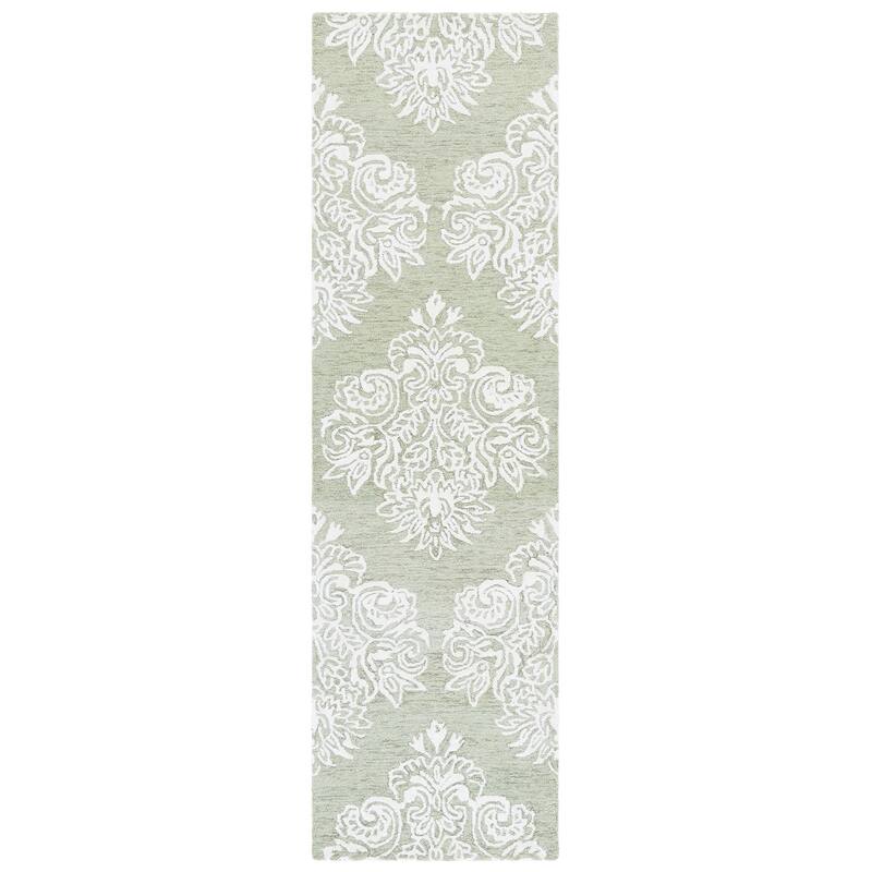 SAFAVIEH Handmade Glamour Chirata Modern Wool & Viscose Rug - 2'3" x 8' Runner - Sage/Ivory