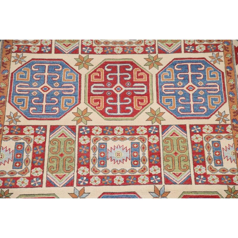 Hand Knotted Oriental 100% Wool Carpet Traditional All-Over Beige & Ivories Kazak Area Rug - 9' 11'' X 6' 8''