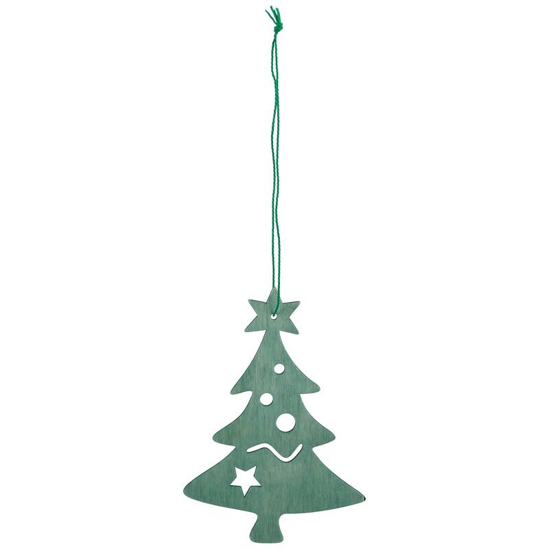 4.75" Teal Green Wooden Cut Out Christmas Tree Ornament