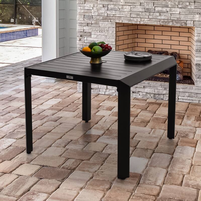 Outdoor Aluminum Dining Table with Umbrella Hole, Black