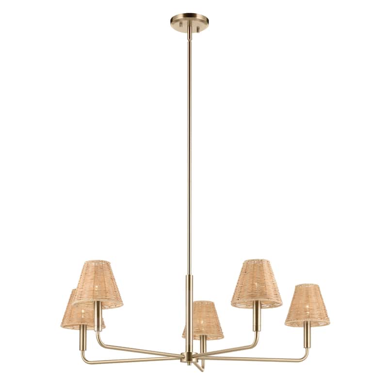 Kichler Lighting Bekah 38 Inch 5 Light Chandelier with Handwoven Rattan Shade in Champagne Bronze