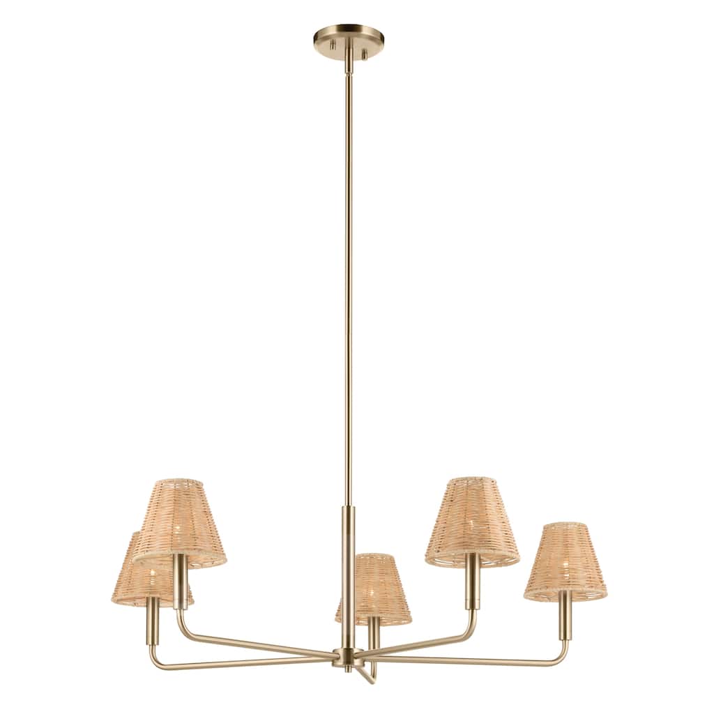 Kichler Lighting Bekah 38 Inch 5 Light Chandelier with Handwoven Rattan Shade in Champagne Bronze