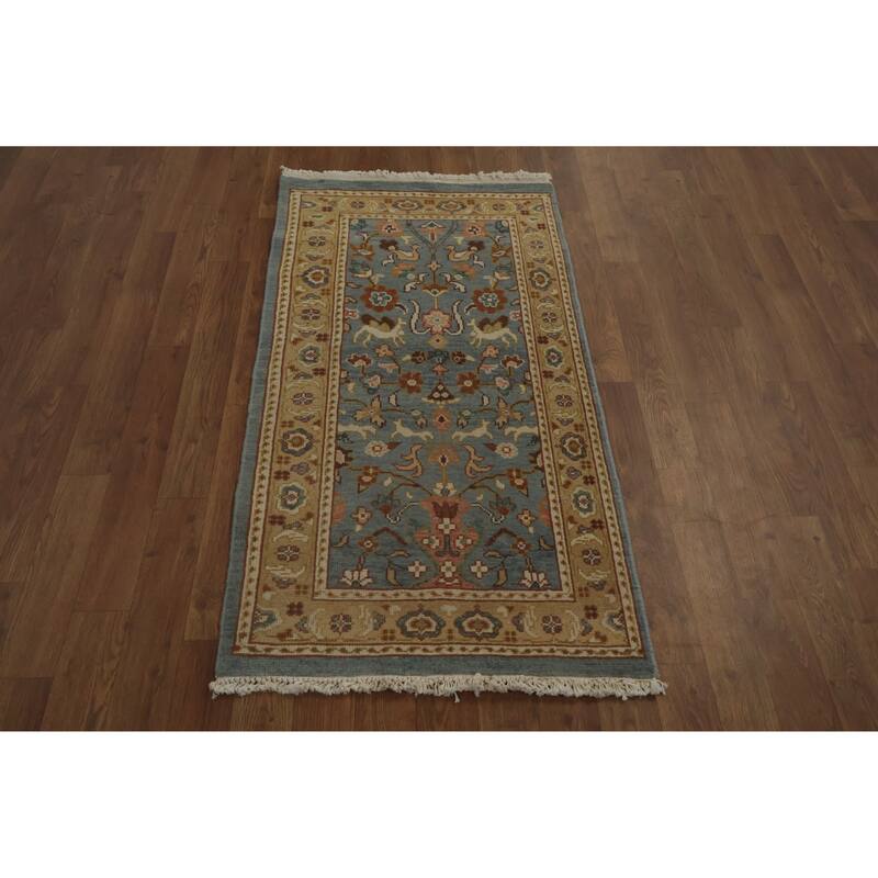 Hand Knotted Oriental 100% Wool Carpet Traditional All-Over Navy Blue & Blues Ziegler Area Rug - 3' 10'' X 2' 1''
