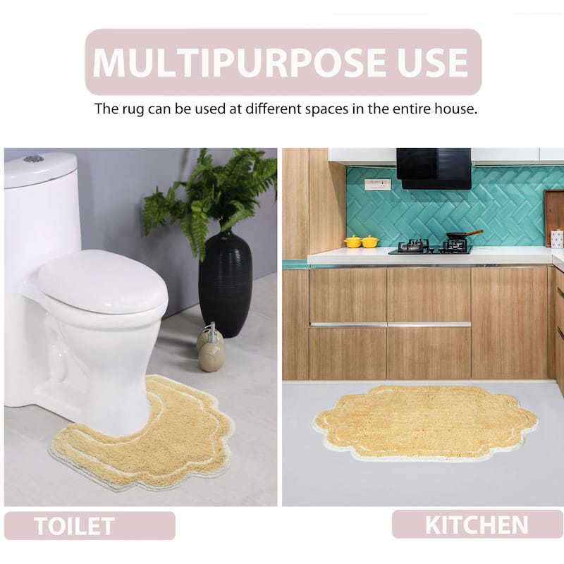 Allure Collection 100% Cotton Non-Slip Bathroom Rug Set, 3 Piece Machine Washable- Bathroom Rug, Bath Rug, U Shaped Contour