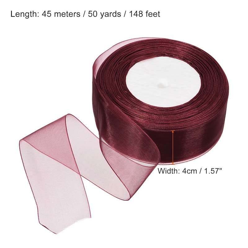 4cm 50 Yard Sheer Organza Ribbon Chiffon Decor Fabric Gift Wrapping - Burgundy Red