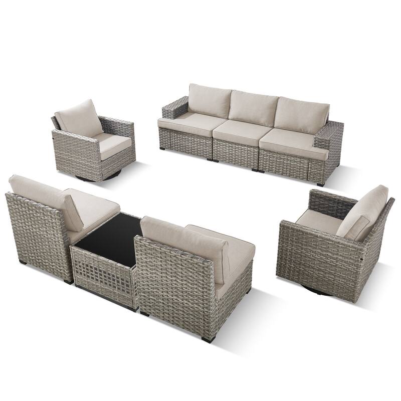 Pocassy Wicker Rattan Outdoor Sectional Sofa Patio Conversation Set