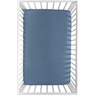Sweet Jojo Designs Slate Blue Boy Fitted Mini Portable Crib Sheet Solid Steel for Sports Theme Watercolor Vintage Sport Themed