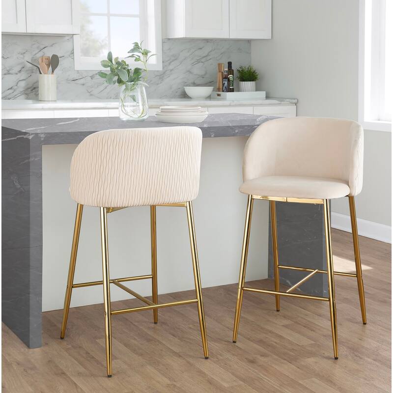 Lumisource Waves Counter Stool in Chrome and Silver Velvet - Set of 2 - 21"Lx19.75"Wx36"H