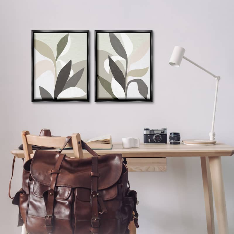 Stupell Neutral Leaf Shapes Framed Floater Canvas Wall Art Design By June Erica Vess (Set of 2)