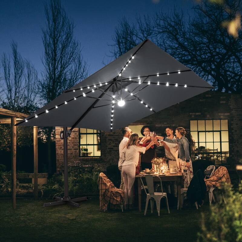 Pellebant 9x11FT Outdoor Dual Top Cantilever Patio Umbrella LED Light