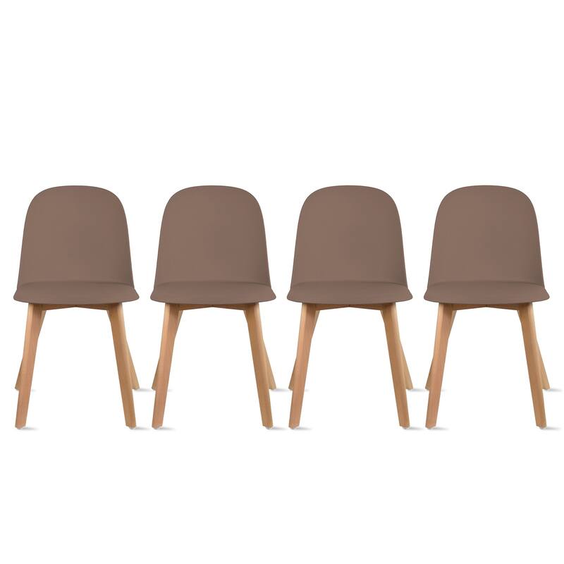 Set of 4 Plastic Dining Side Chair Wood For Event Kitchen Office Event Garden Patio Cafe - Brown