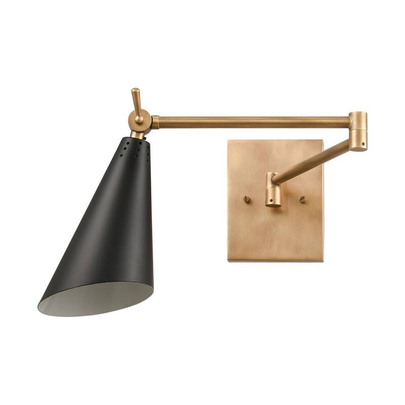 Elk Home Luca Natural Brass With Black Metal Shade 1 Light Sconce