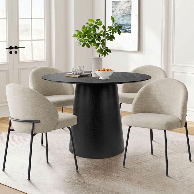 Modern Fabric Dining Chairs with Curved Back and Steel Legs, Set of 4 - Oatmeal