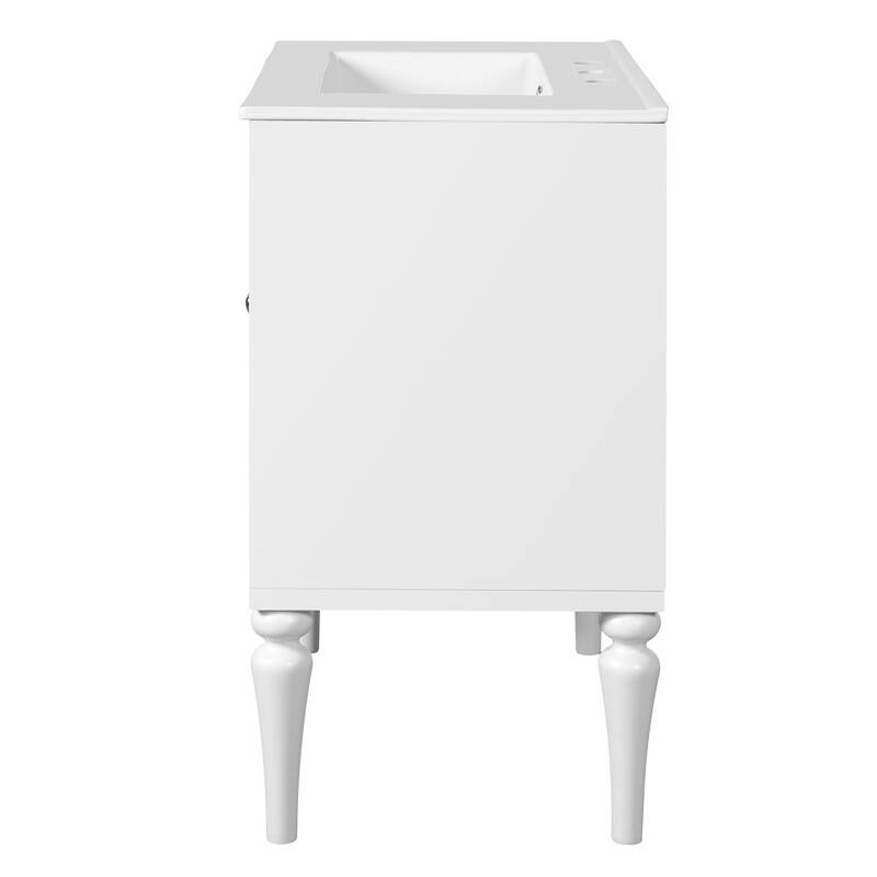 Solid Wood Frame Retro Style Bathroom Vanity with 30'' Ceramic Sink Combo, Freestanding Vanity Storage Cabinet with Glass Door