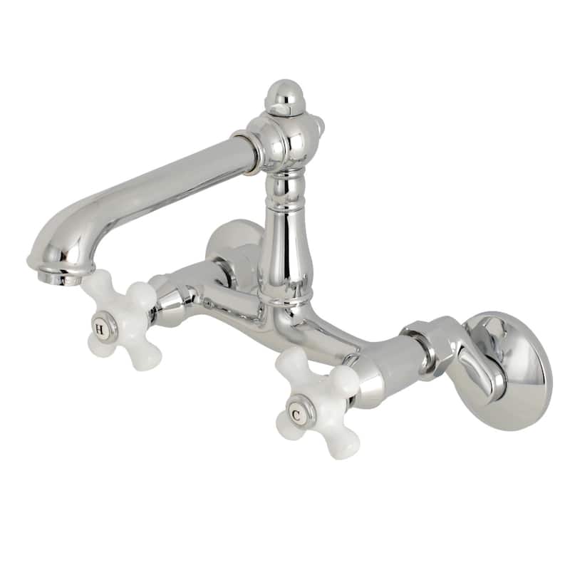 Kingston Brass English Country 6 in. Adjustable Center Wall Mount Kitchen Faucet - Polished Chrome