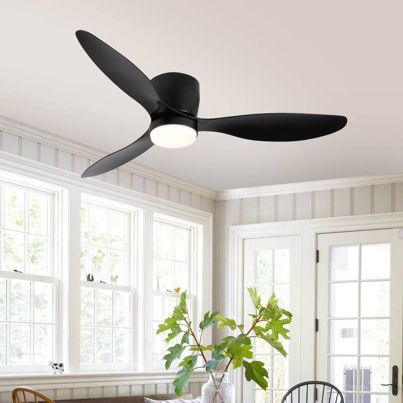 52" Smart Flush Mount Ceiling Fans with Lights Remote,Quiet DC Motor, Low Profile white Ceiling Fan,Control with WIFI Alexa App