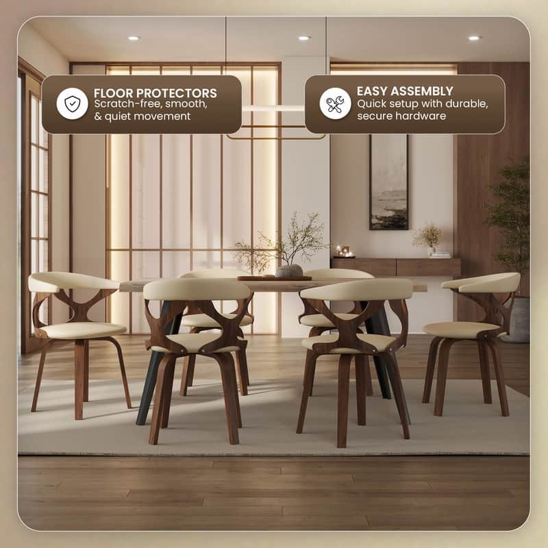 Klyne Mid-Century Leather Dining Chair with Solid Poplar Wood Frame Accent Chair with Swivel Base (Set of 2)