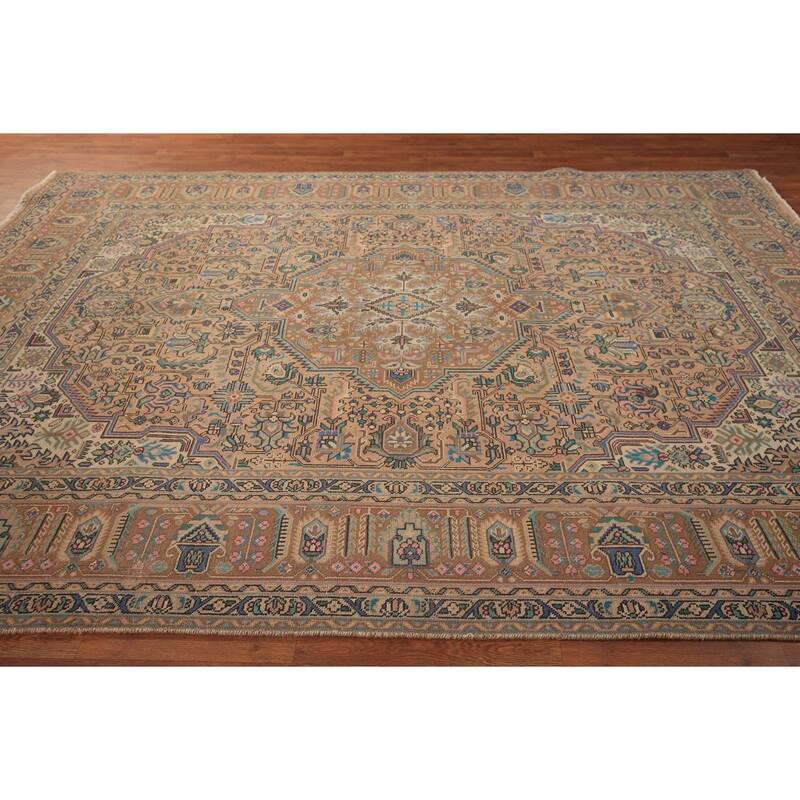 Geometric Tabriz Persian Vintage Area Rug Hand-Knotted Wool Carpet - 8'3" x 11'4"