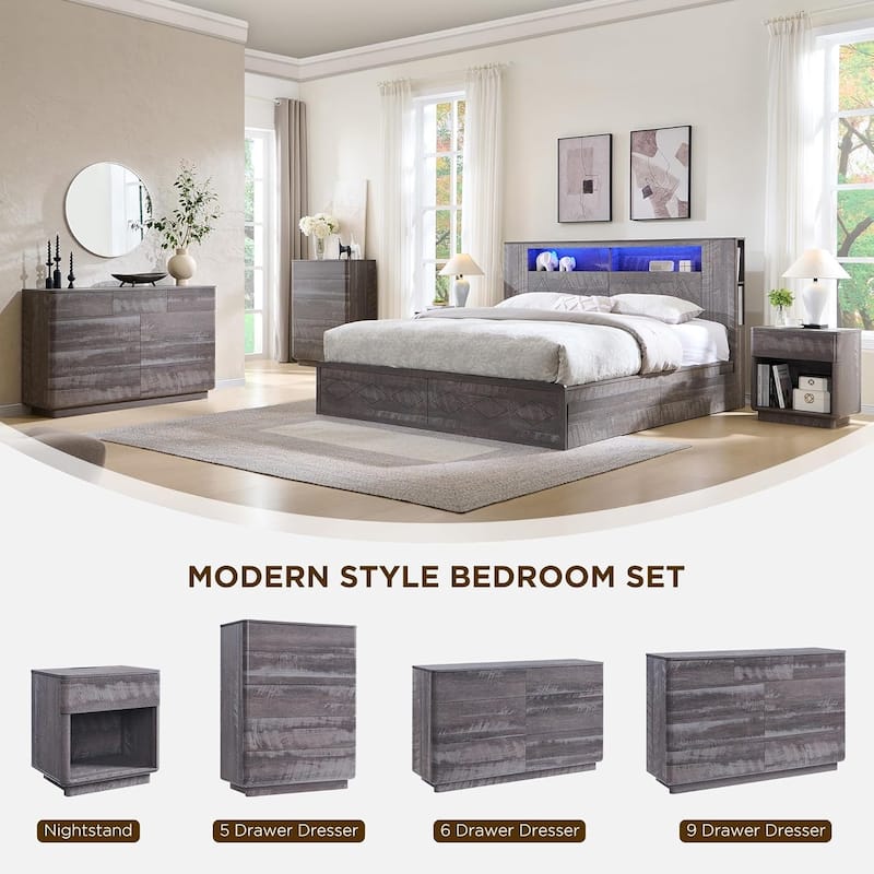 Modern 9 Drawer Dresser for Bedroom, Chest of Drawers, TV Stand