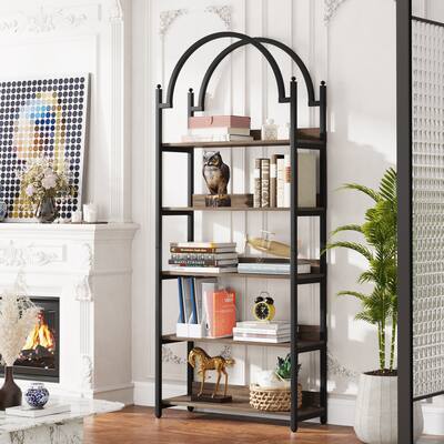 5 Tier Gold Bookshelf, Arched Bookcase, Storage Rack Shelves in Living Room/Home/Office/Bedroom
