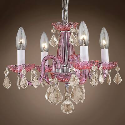 Victorian Design 4 Light 15" Pink Chandelier With Cognac Crystals - 12.00