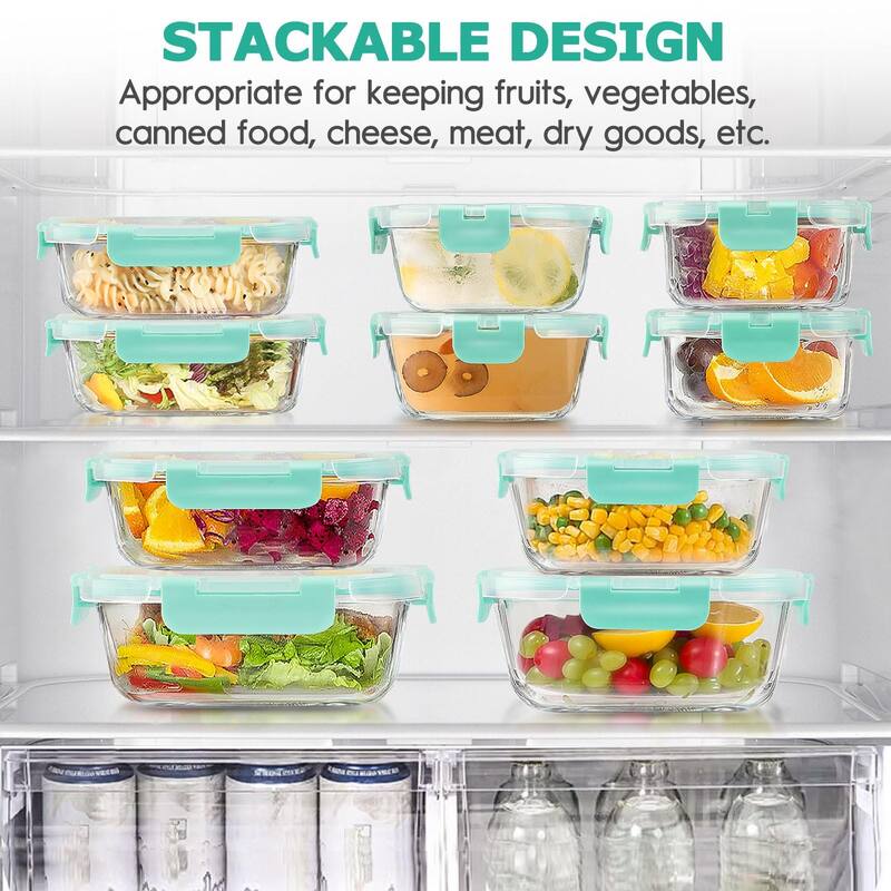34pcs Glass Food Storage Containers with Lids Set, Airtight Glass Meal Prep Containers (17 Containers & 17 Lids)