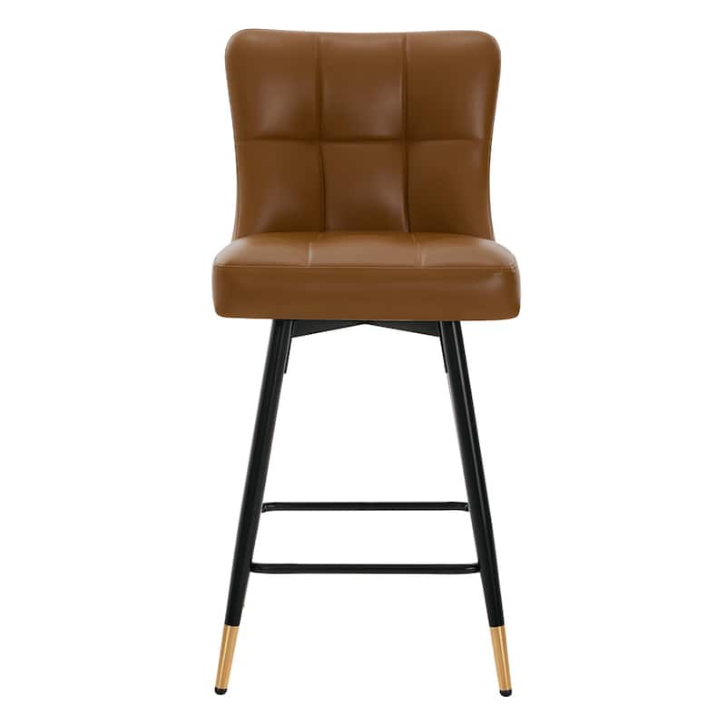 Faux Leather Swivel Counter Height Barstools Set of 2 with High Back - 38.98"H x 17.72"W x 21.26"D