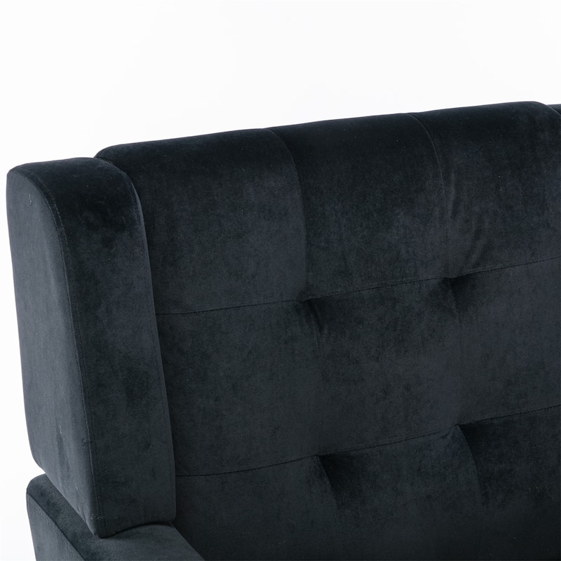 Black Velvet Modern 29.53" Upholstered Buttons Tufted Accent Chair with Black Solid Wood Legs
