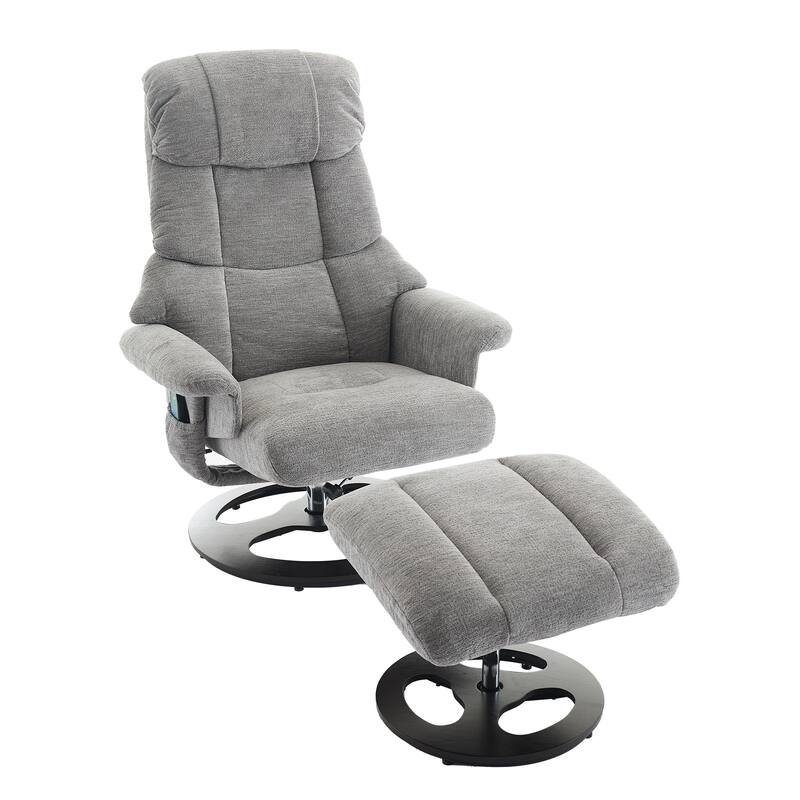 Recliner Chair with Ottoman, Modern 360° Swivel Lounge Chair with Footstool, Chenille Fabric, 5 Point Vibration Massage