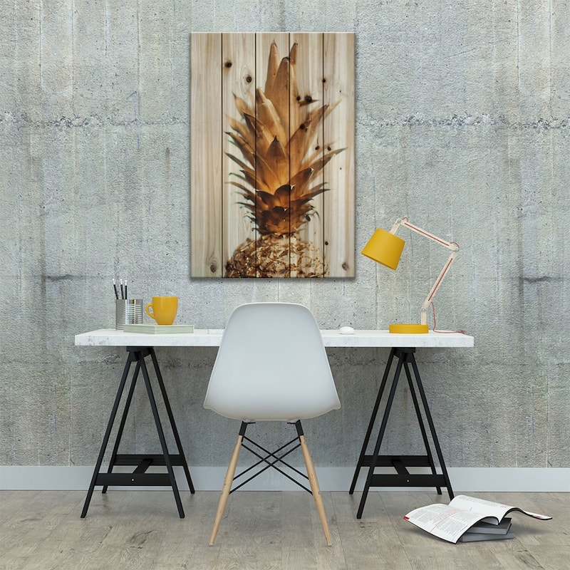 The Gold Pineapple Print On Wood by Chelsea Victoria - Multi-Color