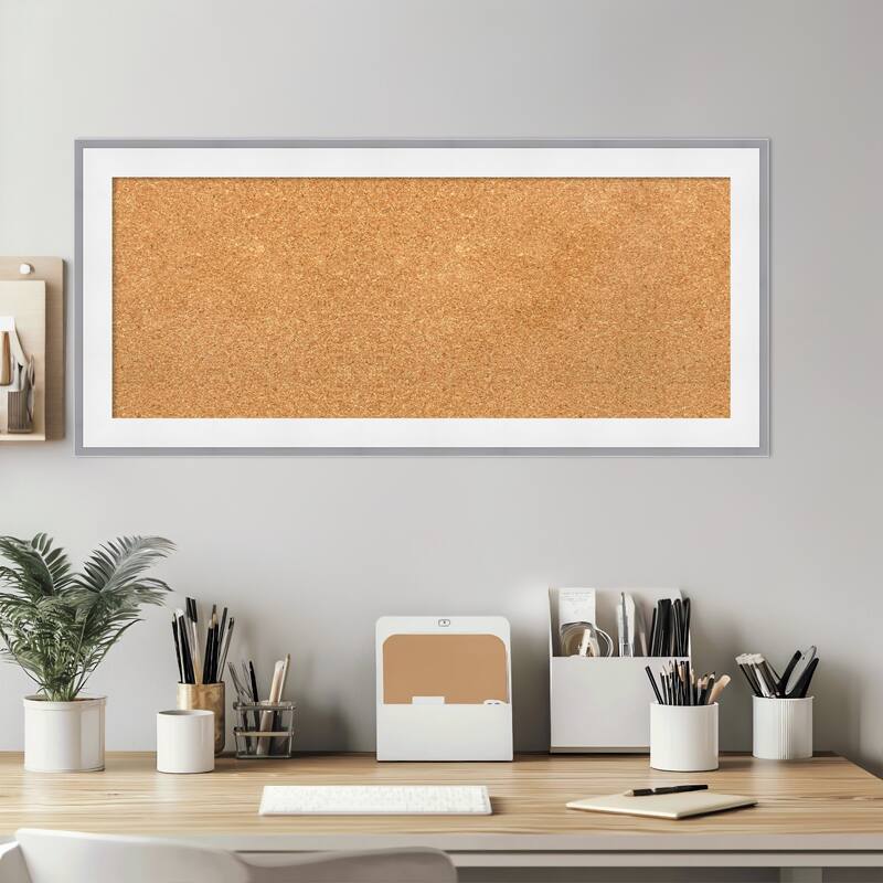 Maya White Silver Framed Cork Board - Bulletin Board, Organization Board, Pin Board