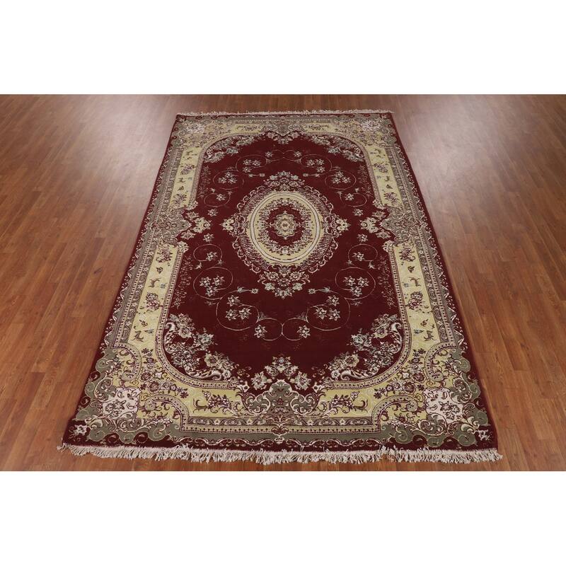 Burgundy Red Kashan Turkish Area Rug Machine Made Carpet - 6'6" x 9'10"