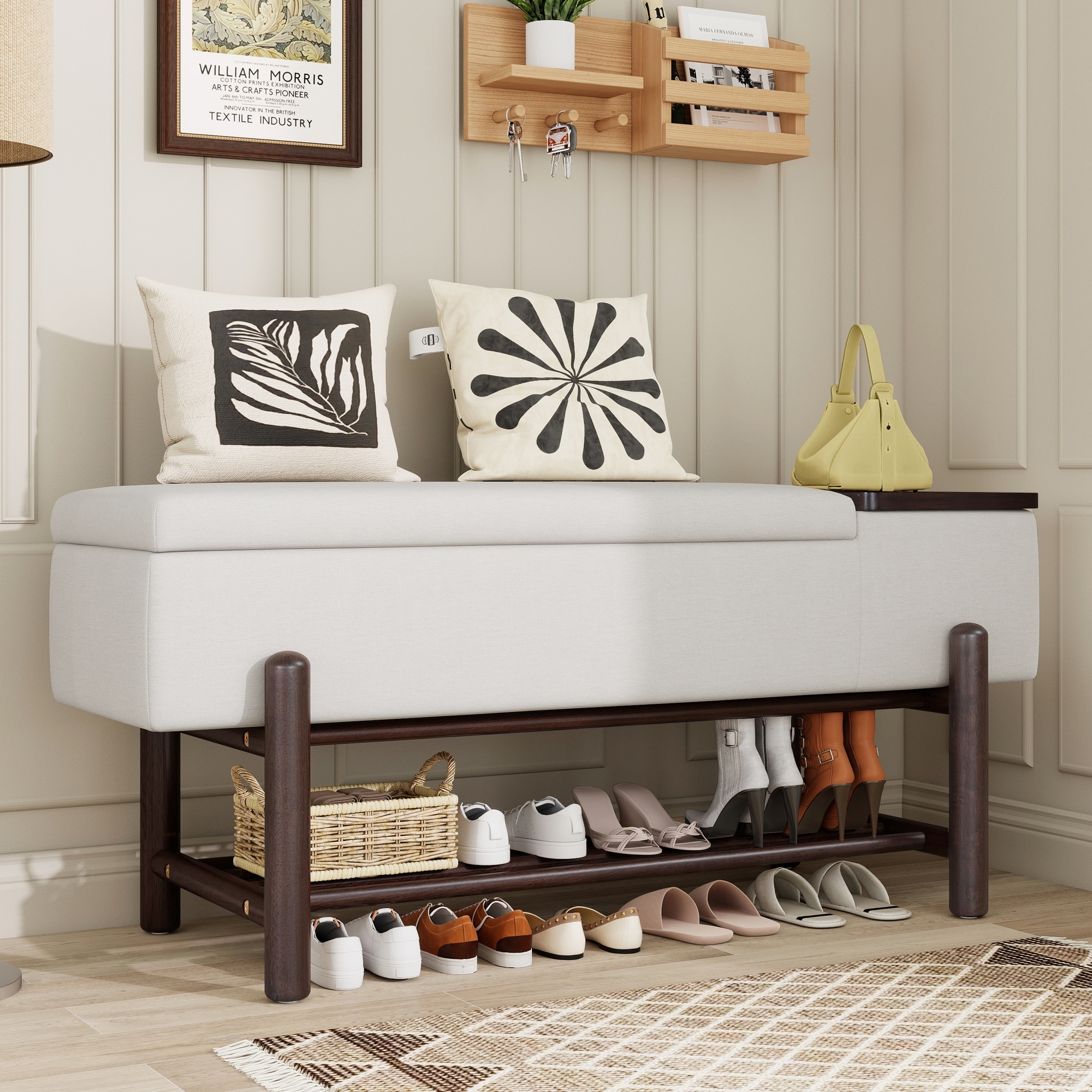 Farmhouse Storage Bench Shoe Rack Bench with Hidden Compartment