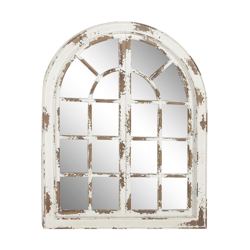 Wood Window Pane Inspired Wall Mirror with Arched Top and Distressing - Gray or White - Roche River Decor