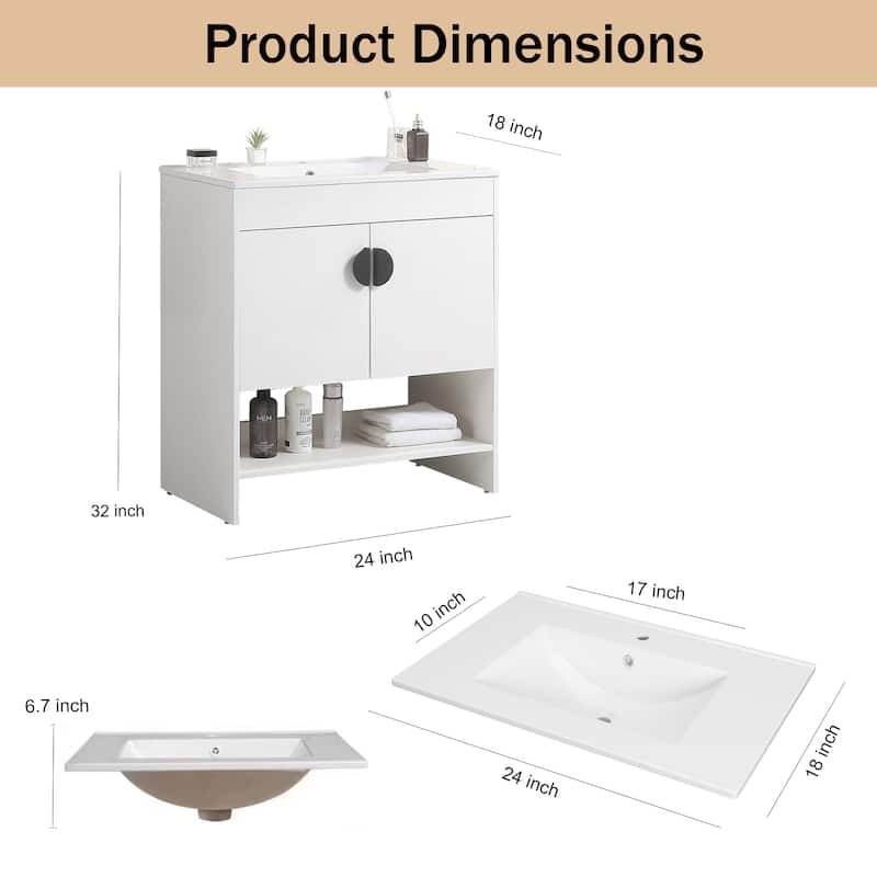 24 in. W x 19 in. D x 33 in. H Bathroom Vanity with White Ceramic Basin,Two Cabinet Doors,Excluding faucets