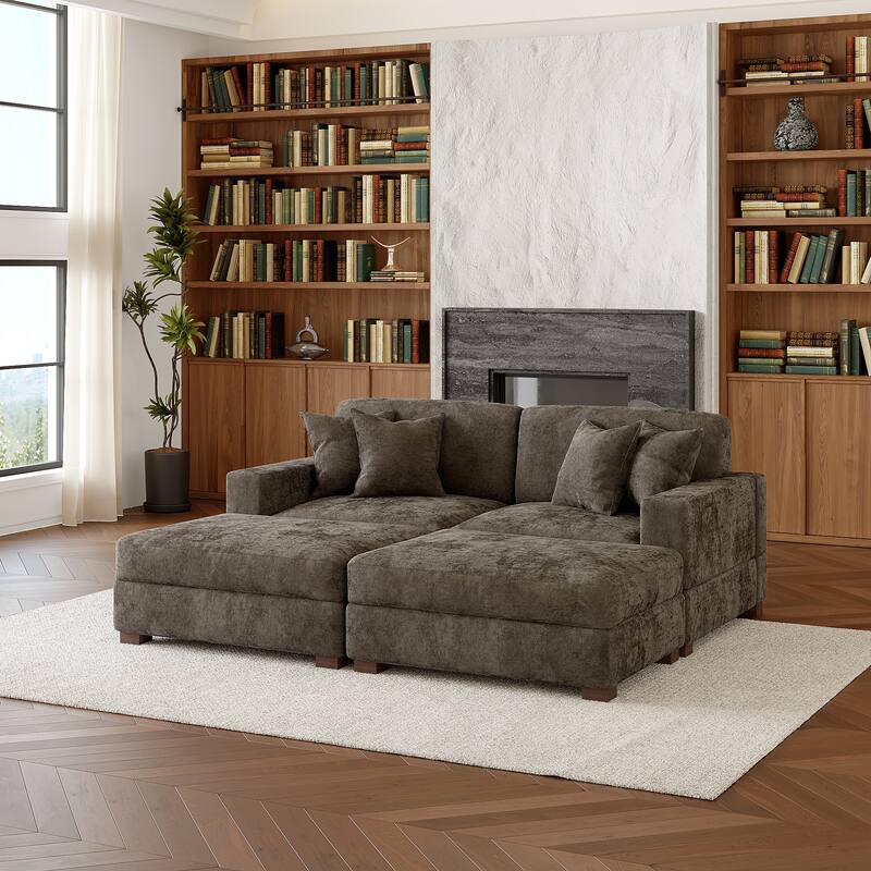 Oversized Chenille Modular Sectional Sofa Conversation Set with 2 Ottomans