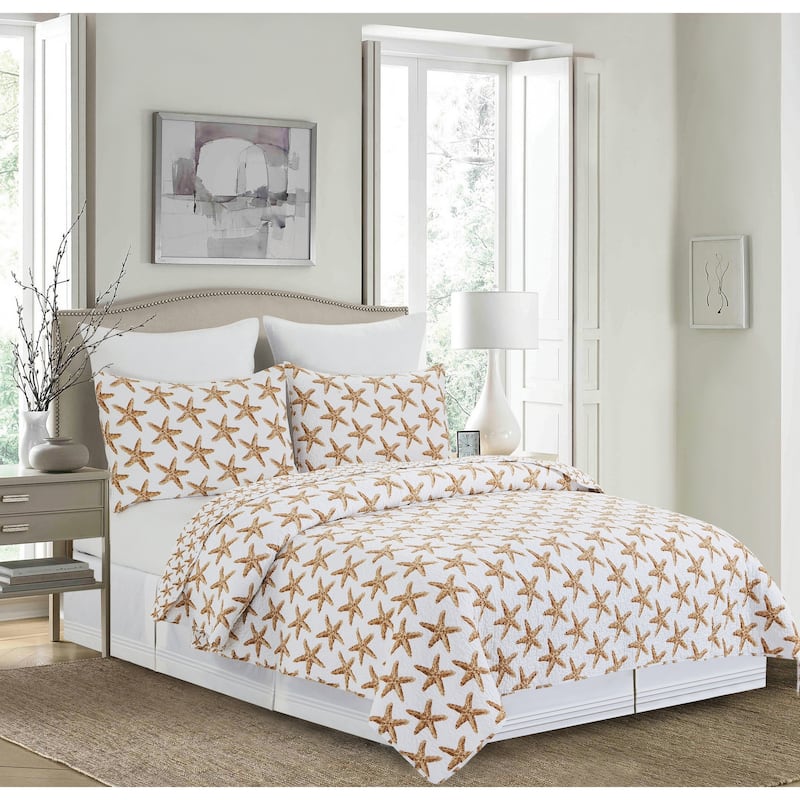 Sandbridge Stars Cotton Quilt Set - Reversible and Machine Washable