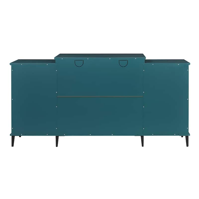 Teal Blue Sideboard Cabinet with Glass Doors & Adjustable Shelves - 62" TV Stand & Storage Console