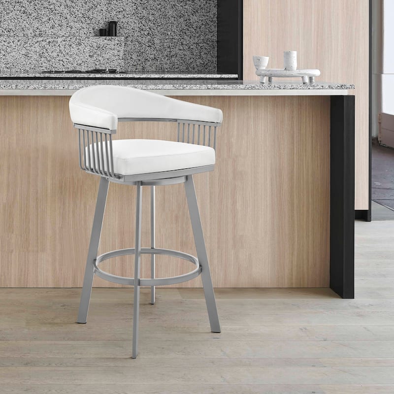 Bronson Faux Leather Upholstered Metal Swivel Bar or Counter Stool
