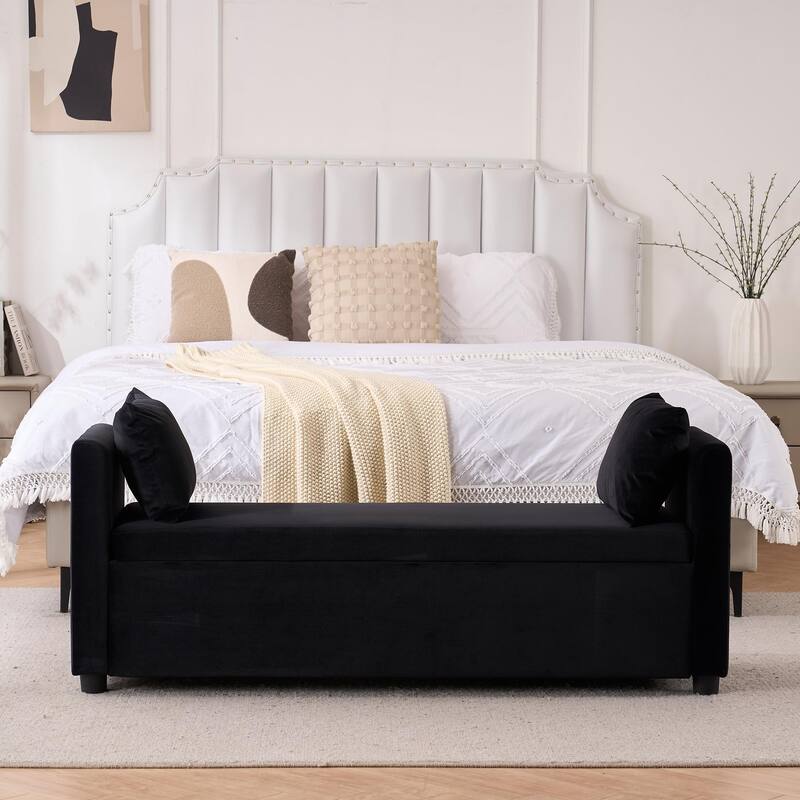 Velvet Storage Bench for Bedroom,End of Bed Bench for King Size Bed, Modern Upholstered Long Ottoman Bench for Entryway