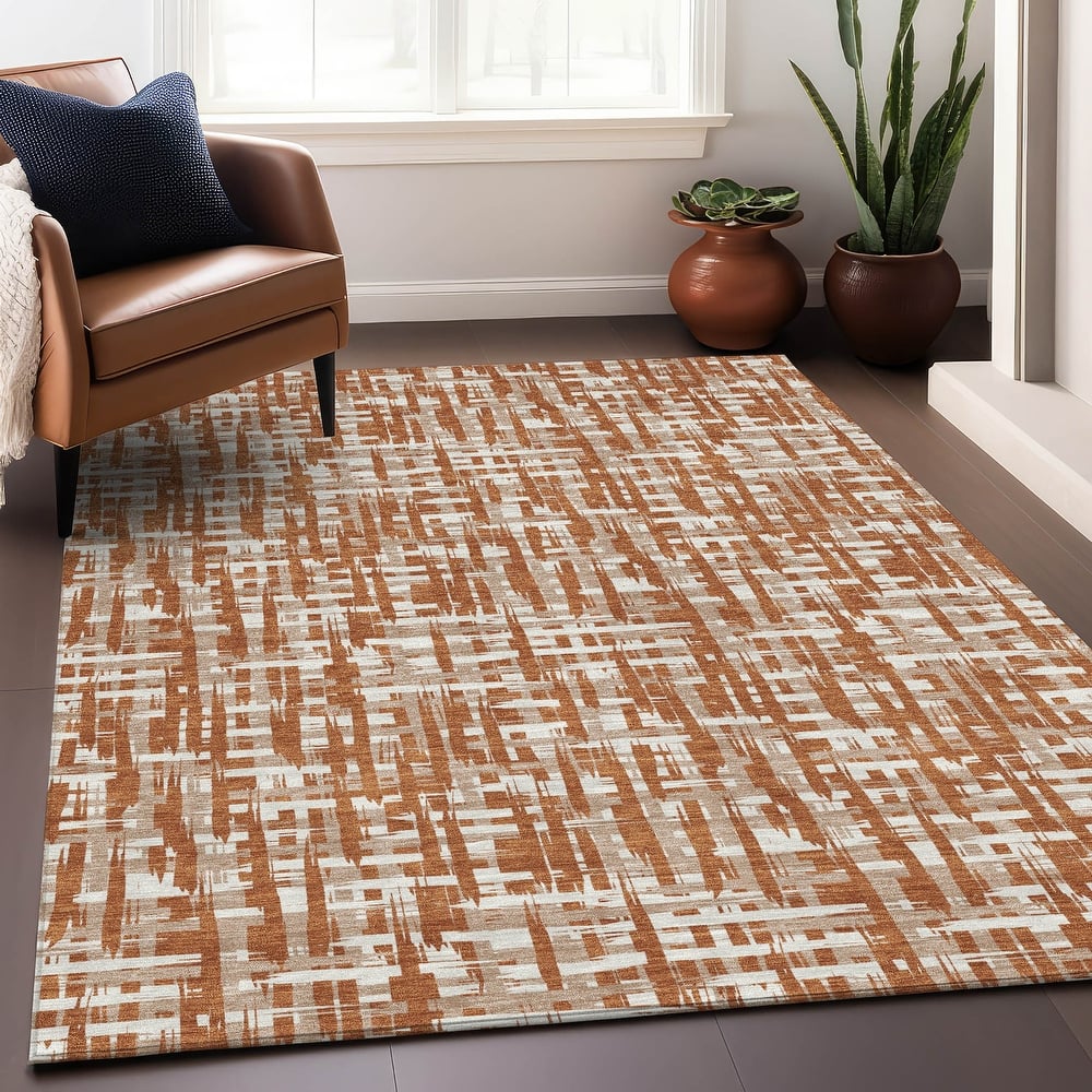 Machine Washable Indoor/ Outdoor Modern Crosshatch Chantille Rug
