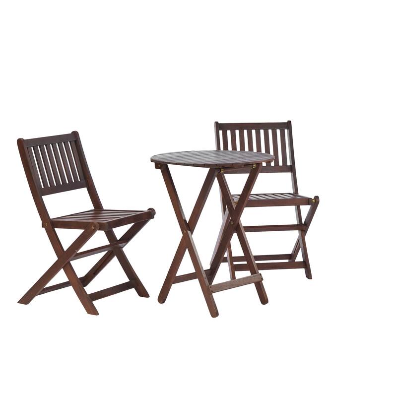 Modern Style 3-Piece Dining Set with Round Folding Table and 2 Slat Back Dining Chairs