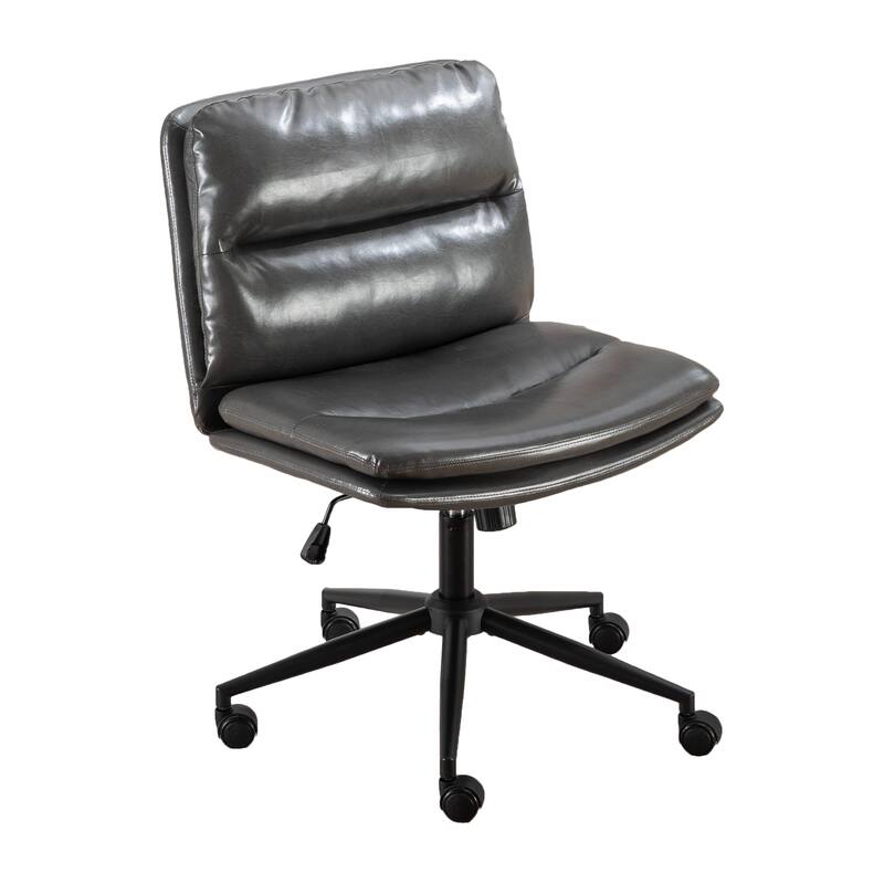 Armless Criss Cross Office Desk Chair, Vanity Chair with Wheels and Thickened Cushion, Ergonomic Adjustable Swivel Task Chair